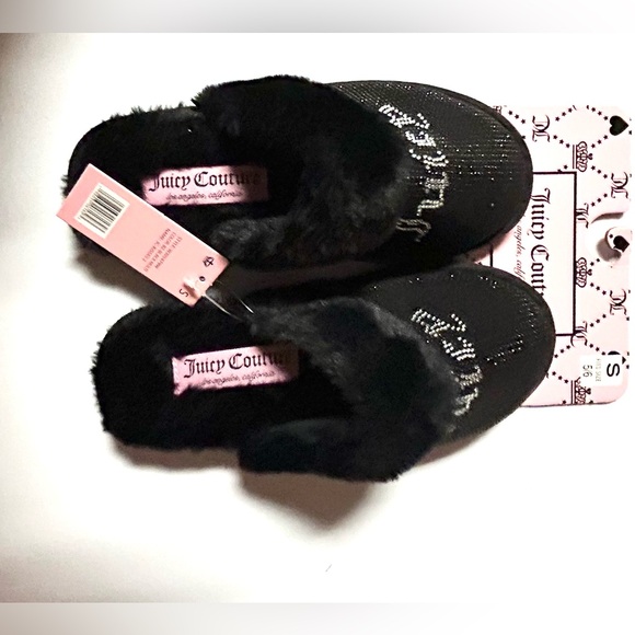 Juicy Couture Woman’s Black Slip On Slippers Size 5/6 NEW - Picture 2 of 6